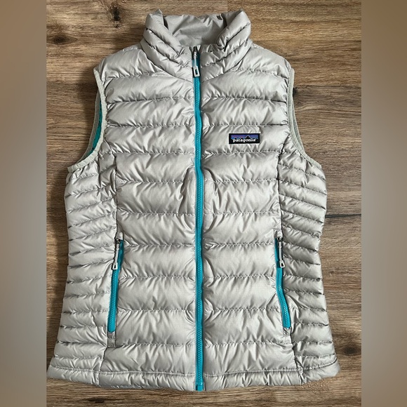 Patagonia Jackets & Blazers - PATAGONIA Hyvent Women Down Sweater Vest Size Small Grey/Turquoise style 84628